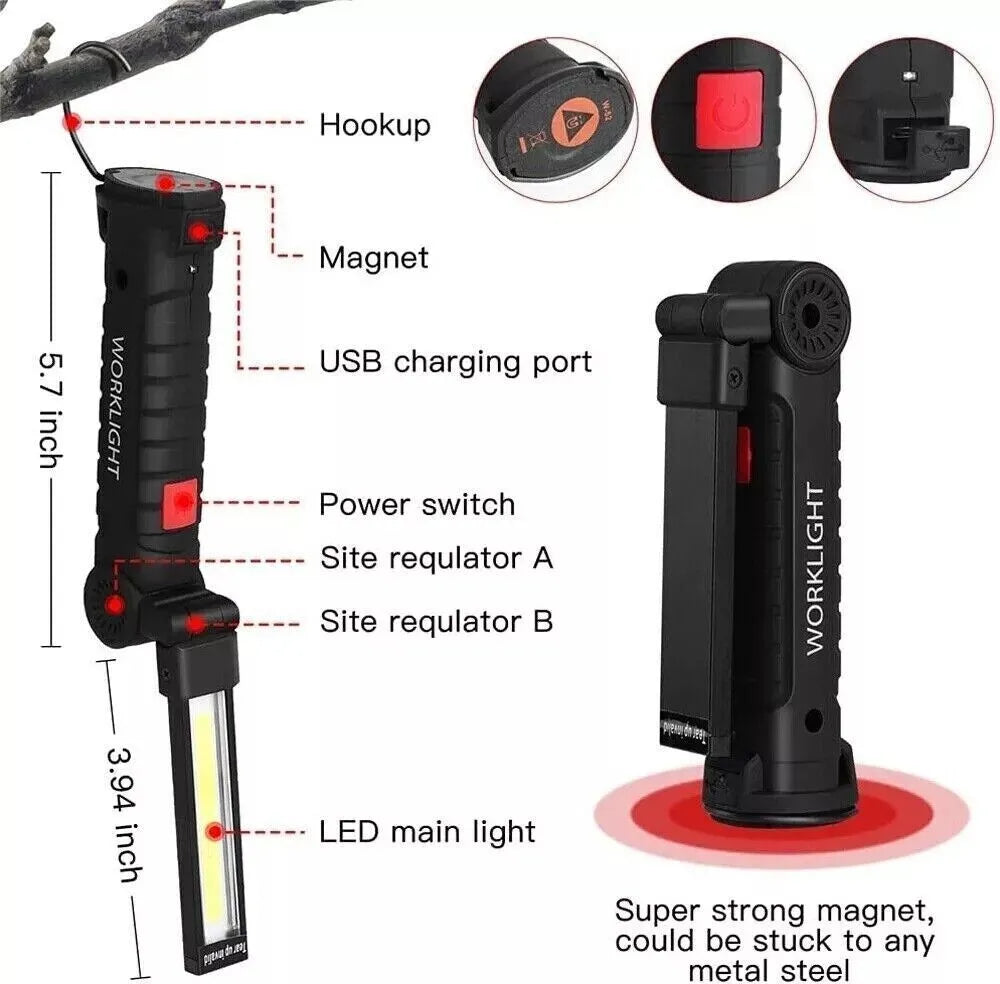 Ultra-Bright 120000LM Magnetic LED Work Light – USB & 360° Rotate
